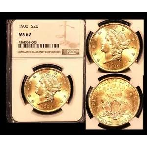 1900 $20 NGC MS 62 グレート ラスター リバティ ダブル イーグル