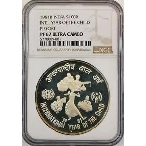 NGC-PF67UC 1981B インド 子年 100R ピーフォート PF ケース付き