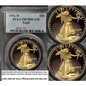 1992-W $50 PCGS PR70DCAM 1 オンス、ゴールド アメリカン イーグル
