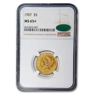 1907 $5 リバティ ゴールド ハーフ イーグル MS-65+ NGC CAC