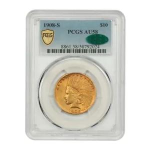1908-S $10 PCGS/CAC AU58 - インディアン $10 - ベターデイト S-ミント