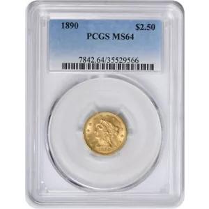 1890年 $2.50 ゴールド リバティ ヘッド MS64 PCGS