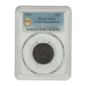 1797 1/2C PCGS VF25 (C-2、PE、センターヘッド) - リバティ キャップ ハーフセント