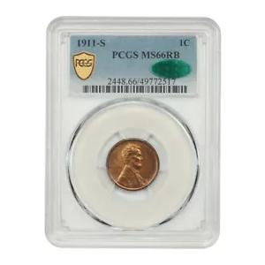 1911-S 1C PCGS/CAC MS66RB - リンカーン セント (ウィート リバース)