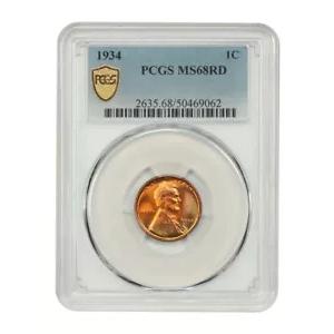 1934 1C PCGS MS68RD - リンカーン セント (ウィート リバース)