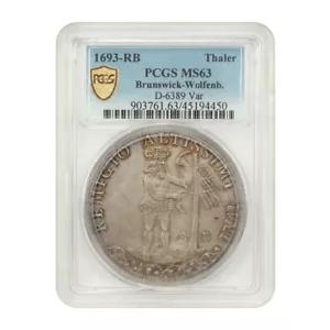 ドイツ: 1693-RB ターラー PCGS MS63 (ブランズウィック ヴォルフェンビュッテル、D-6389)