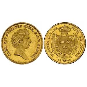 スウェーデン。カール14世ヨハン。 1843 AG ドゥカット。 NGC MS64 ストックホルムミント Fr.-87