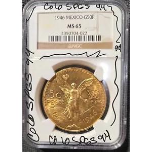 1946 メキシコ ゴールド 50 ペソ NGC MS65 メキシコ 金貨 1.2057 オンス AGW