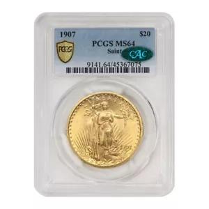 1907 年 $20 米国ゴールド セント ゴーデンス PCGS MS64 CAC 認定ダブル イーグル 初年度