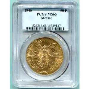 1946 メキシコ 50 ペソ 1.2 オンス37.5 グラム ゴールド PCGS MS65 MS-65 美しい宝石!