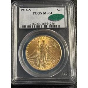 1916 S ダブル イーグルス セント ゴーデンス PCGS MS-64 CAC