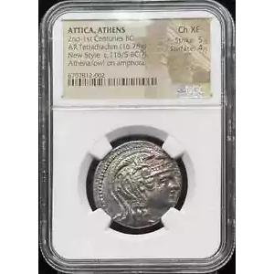 紀元前 1 世紀 アッティカ アテネ AR Tetradracm アテナ フクロウ NGC Ancients Ch XF