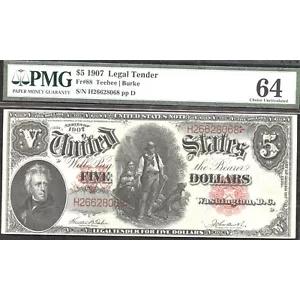 1907 年 $5 法定通貨 - このグレードでは珍しい FR#88 - PMG64 - これはすべての FR の中で最も希少です
