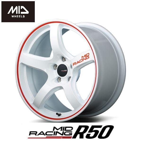 人気 ホワイトリムレッドライン MID レーシング R50 8.5J 18in IS45 PCD12...
