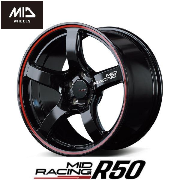人気 ブラック リムレッドライン MID RACING R50 7.5J 18in IS50 PCD...