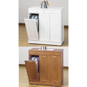 3分別ごみ箱 桐家具調木製キッチンゴミ箱 タイル付 おしゃれキッチン