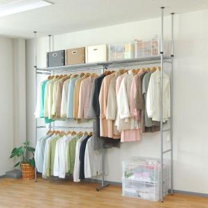 ツッパリクローゼットハンガー棚付き/スーツロッカー伸縮250幅 伸長