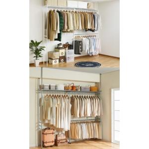 ツッパリクローゼットハンガー棚付き/スーツロッカー伸縮250幅 伸長