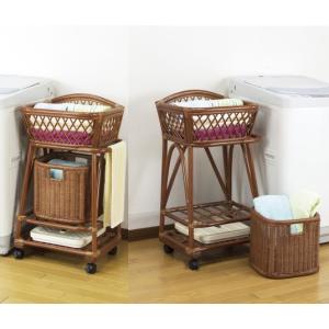 ランドリーバスケット 2段 ラタン 円形 キャスター付 籐家具 直径46cm