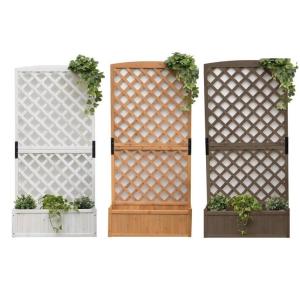 ラティス付きプランターボックス2個組 木製フラワーラック