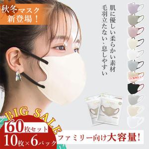 新作特別価格! お徳用60枚 (10枚×6パック）マスク 不織布 立体 3Dマスク 極柔らかゴム紐 バイカラー 保湿マスク くちばしマスク 風邪予防 小顔 肌にやさしい