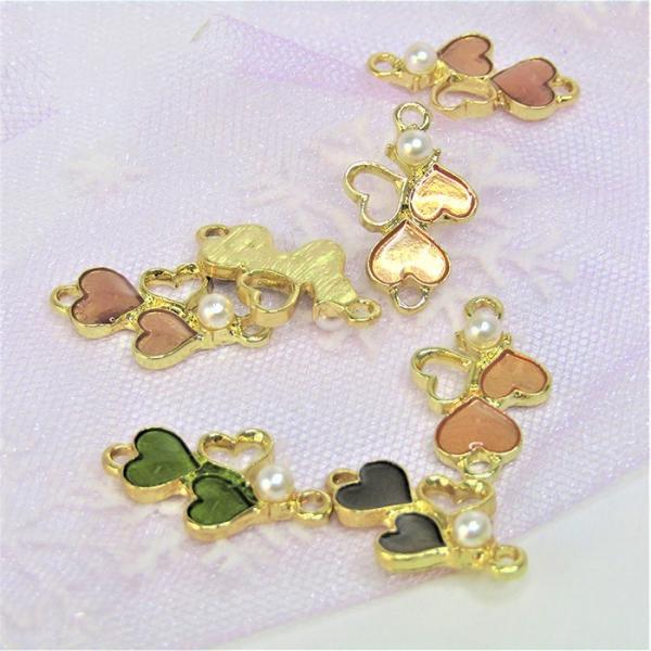 ハート チャーム パール付き コネクター 透かし レジン アレンジ デコ ハンドメイド ピアス イヤ...