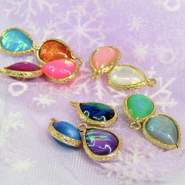 上品 オパール加工 チャーム グラデーション ピアス イヤリング ネックレス ハンドメイド しずく型...