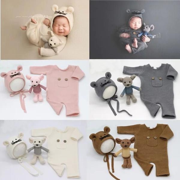 生まれたばかりの赤ちゃんのための写真アクセサリー,男の子と女の子のためのマウス人形,ボディスーツ,写...