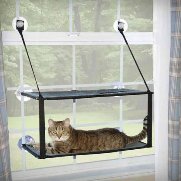 猫用ダブルハンモック,2層,吊り下げ式吸盤タイプ,猫の形をしたハンモック,窓,バルコニー