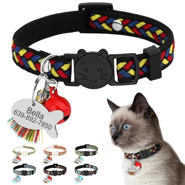 猫の首輪の形をしたパーソナライズされた安全ネックレス,11色,無料の刻印されたネームプレート,かわい...