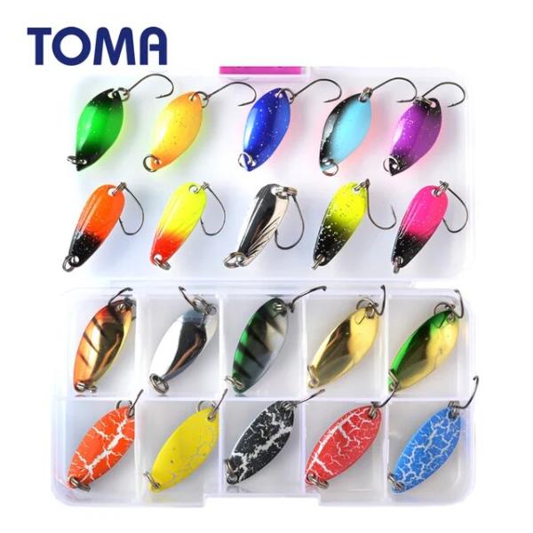Toma-メタリックルアーのセット,淡水釣り用のさまざまな色の人工餌,マス釣り道具,フレーク,2.5...