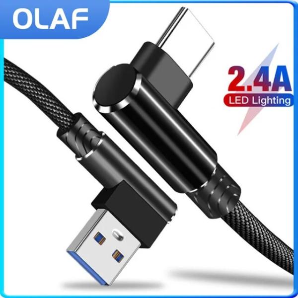 Olaf-usb急速充電ケーブルタイプc90度,エルボ1m 2m 3m,huawei p30 p20...