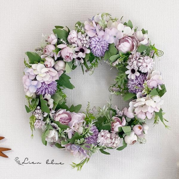 リース 紫 大きめ 新築祝い 38cm 造花 インテリア おしゃれ 開店祝い 風水 flower フ...