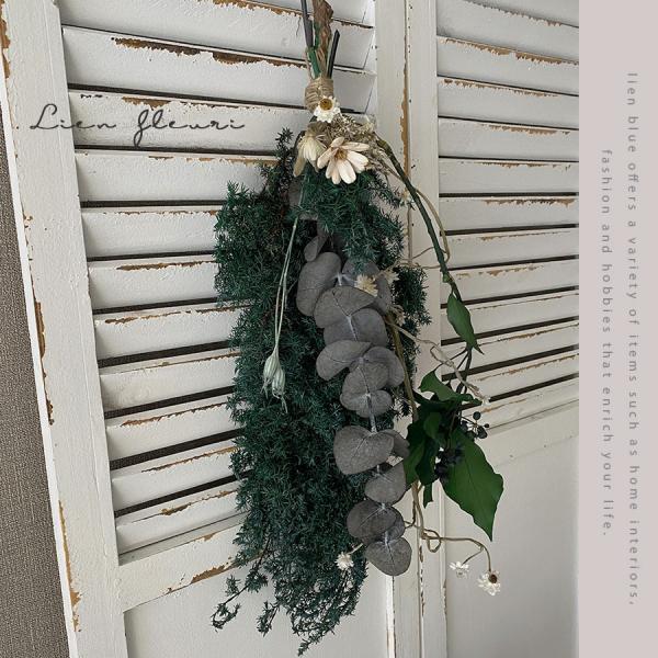 スワッグ ドライフラワー グリーン 小花 プリザーブドフラワー 木の実 インテリア 壁 ユーカリ お...