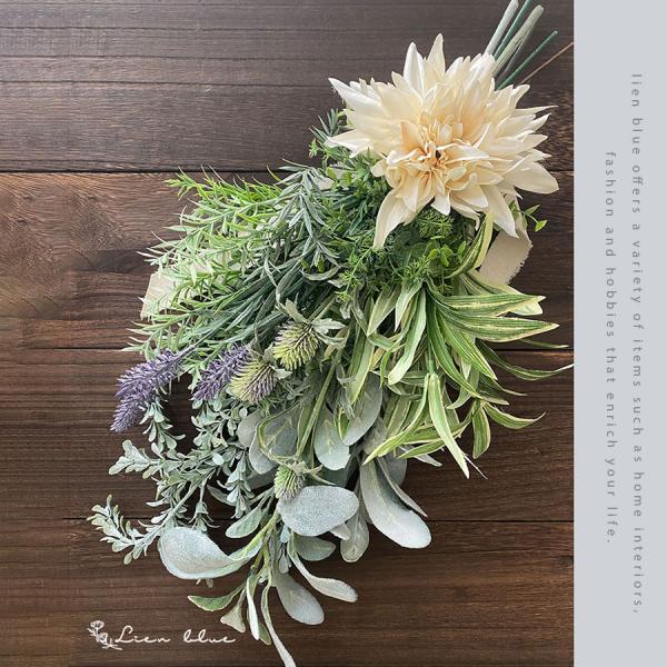 スワッグ ユーカリ ミント ローズマリー 花 オフホワイト グリーン 造花 アーティフィシャル 誕生...