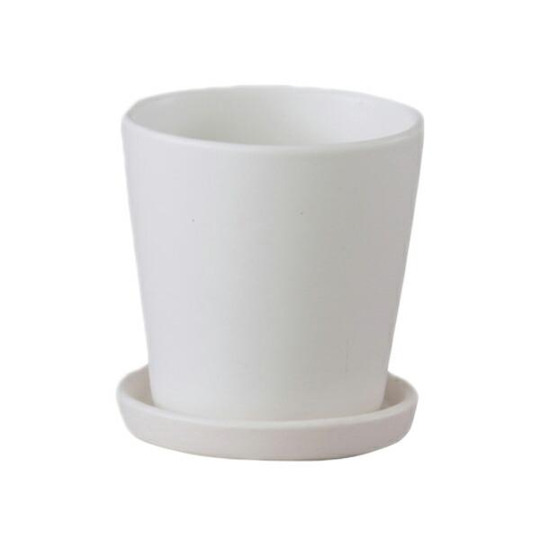 植木鉢 釉薬陶器製 インテリアポット オスト ラウンド マットホワイト （白）皿付 φ11cm×H1...