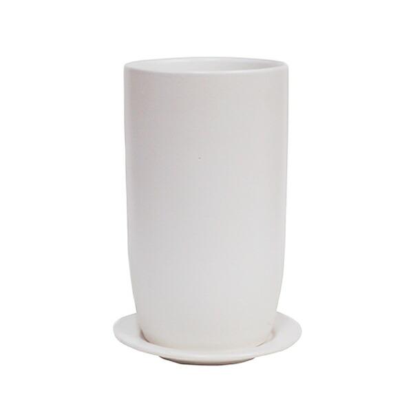 植木鉢 釉薬陶器製 インテリアポット オスト トールエッグ マットホワイト （白）皿付 φ15cm×...
