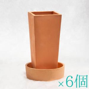 植木鉢 テラコッタ製 素焼鉢 スクエアーポット（受皿付） / □8cm×H19