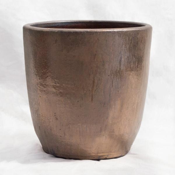 植木鉢 釉薬陶器製 ループ ラウンド カッパー（銅色・ブラウン・茶） / φ38cm×H38.5cm...