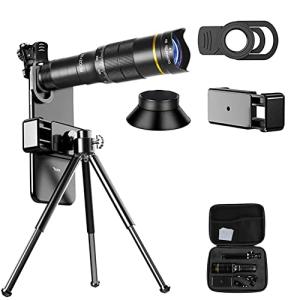 スマホ用カメラレンズ 32倍 高倍率 スマホ 望遠レンズ 26mm口径 Bak4 接眼 対物レンズ調整可能 4in1セット 望遠レンズ/三脚/ク