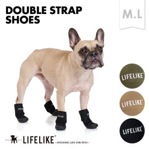ダブルストラップシューズM-L 犬 靴 ドッグシューズ ベルクロ ラバーソール 脱げにくい お散歩 雨の日 災害 中型犬｜犬の服 LIFELIKE