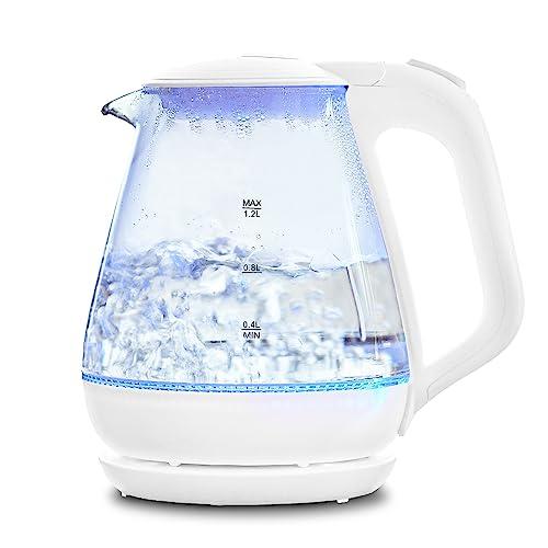 ヒロコーポレーション ガラスケトル 大容量 1.2L 自動スイッチOFF 青く光る ライト付き オー...