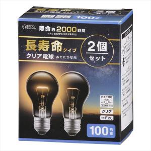 オーム電機 白熱電球 長寿命タイプ 100W形/クリア/1600 lm/95W/E26/電球色/調光機能対応/2個入 LB-DL6695C-2PN 06-4757