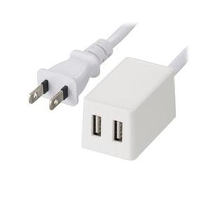 オーム電機 コード付USBチャージャー コード長2m/ストレートプラグ/USB充電ポート×2/急速充...