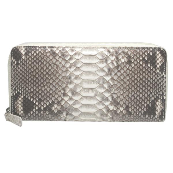 未使用 パイソン グレー ホワイト 白 ラウンドファスナー長財布 財布 0249 PYTHON SK...