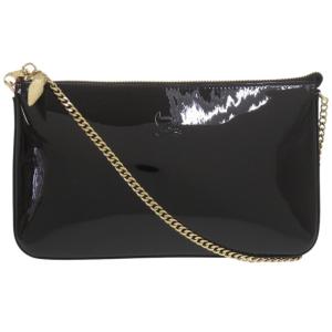 美品 クリスチャンルブタン パテントレザー ブラック チェーンショルダーバッグ 黒 0376 Christian Louboutin