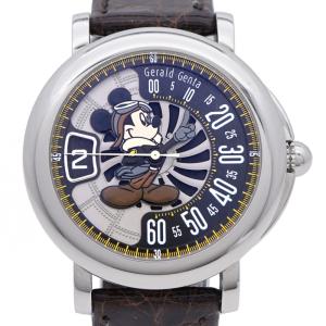 美品 ジェラルドジェンタ ミッキーマウス ファンタジー レトロ ジャンピングアワー 自動巻き 腕時計 SS グレー/ブラック 0215 Gerald Genta