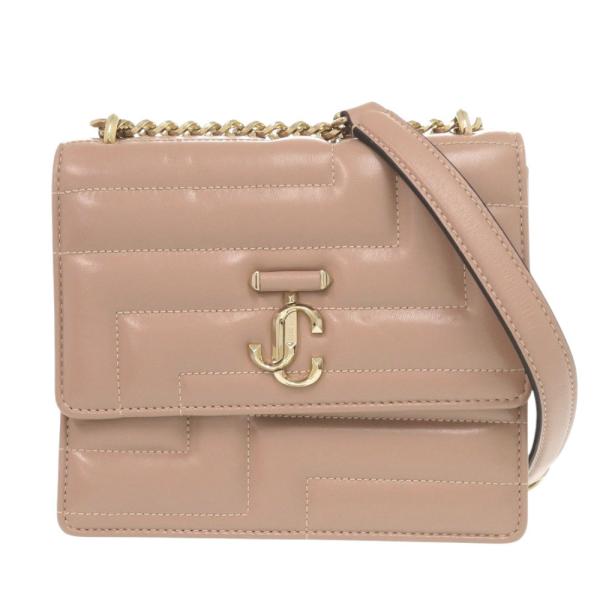 美品 ジミーチュウ ヴァレンヌ チェーン ショルダーバッグ レザー ピンクベージュ 0313 JIM...
