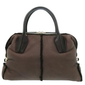 美品 トッズ Dスタイリング ムートン レザー ブラウン ハンドバッグ 0841 TOD’S