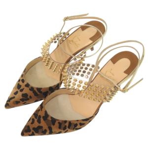 新品同様 クリスチャンルブタン スタッズ ストラップパンプス サイズ37 24cm 3190361 レオパード スエード 1265 Christian Louboutin